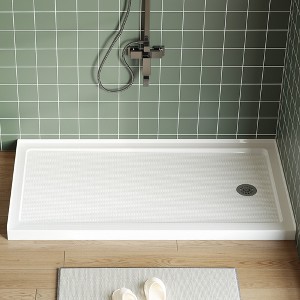 60"x32" Left Drain Shower Pan, Single Threshold Base, Non-Slip Textured Surface, Lightweight ABS Shower Base, Easy Install, Includes Drain Kit - 1 of 4