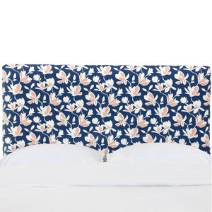 Full Slipcover Headboard in Silhouette Floral Navy - Cloth & Co., Blue