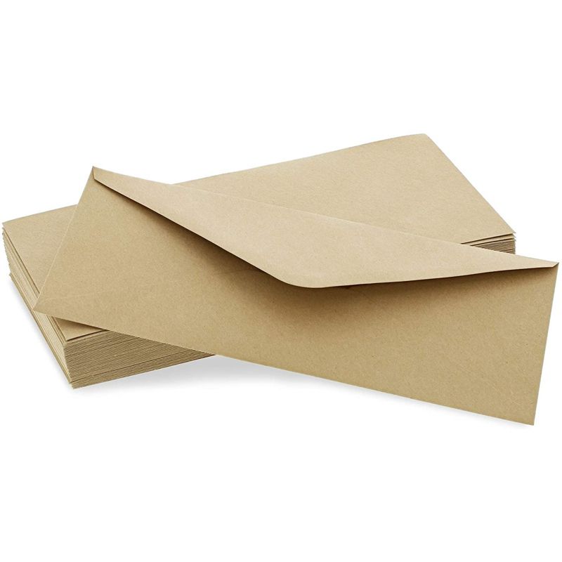 100 Count Kraft Envelopes V Flap with Gummed Glue Seal for Home and Office, 9.5 x 4 Inches, Brown, 3 of 5