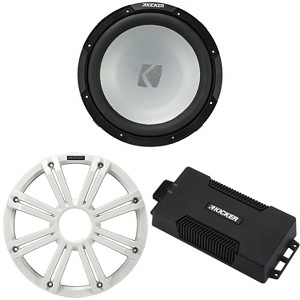 Kicker 48PXA6001 Weatherproof Powersport Mono Amp & 12" 2 Ohm Free-Air Marine Subwoofer ( White Grill ) - 1 of 4
