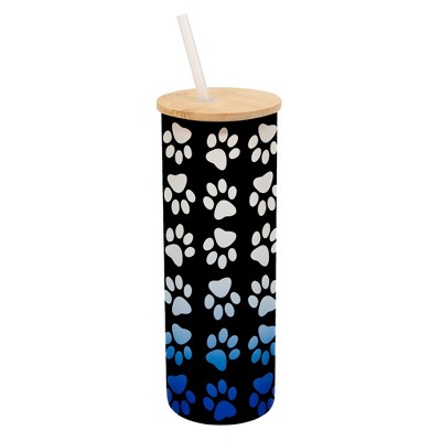 Elanze Designs Reverse Puppy Dog Pawprint Wrap-Around Design 25 Ounce Frosted Gradient Glass On-The-Go Coffee Travel Skinny Tumbler Mug Cup, Bamboo