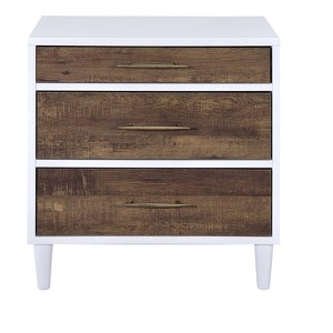 Gulches 21 Inch High Nightstand, White Frame and Brown Toned Drawer Finish, 3 Drawers, Wooden Leg Construction - 1 of 4