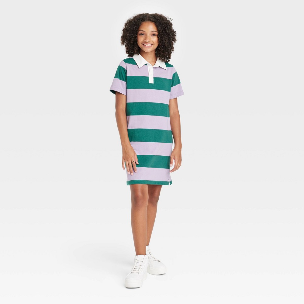 Kids' Rugby Striped Polo Dress - art class Purple/Green L