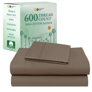 5-Star Luxury Sheet Set - 600 Thread Count 100% Cotton Sateen - Soft & Crisp Bed Sheets with Deep Pockets by California Design Den - 1 of 4