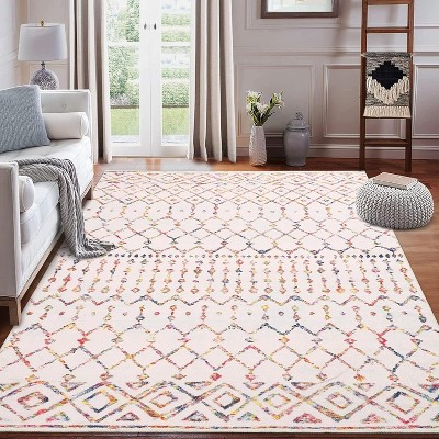 Washable Area Rugs Rug for Living Room Bedroom Farmhouse, Geometric Neutral Rug Low Pile Non-Slip Soft Stain-Resistant Carpet