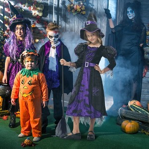 Garvee Bat Witch Dress With Hat--Witch Costume Halloween Party Fancy Dress Up Deluxe Set for Girls - 1 of 4