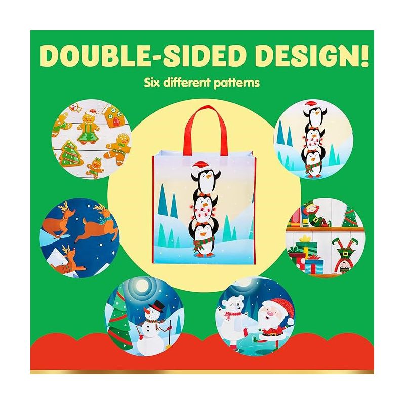 JOYIN 12 PCS 13.75" x 14" Christmas Large Tote Bags Holiday Reusable Grocery Bags for Classroom Party Favor Supplies, Xmas Party, 2 of 9