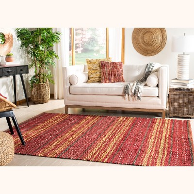 Red and Gold Hand-Knotted Jute Area Rug 3' x 5'