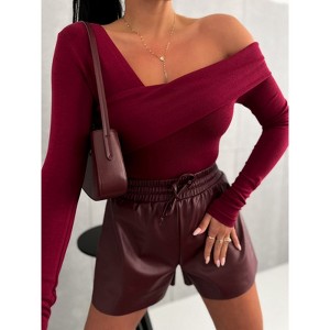 Women's Off Shoulder Long Sleeve Top Asymmetric Fitted : Target