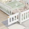 CAVINAS House-Shaped Headboard Floor Bed with Fence for Children, Twin Size Bed Frame, Wood Platform Bed with  Latched Door - 3 of 4