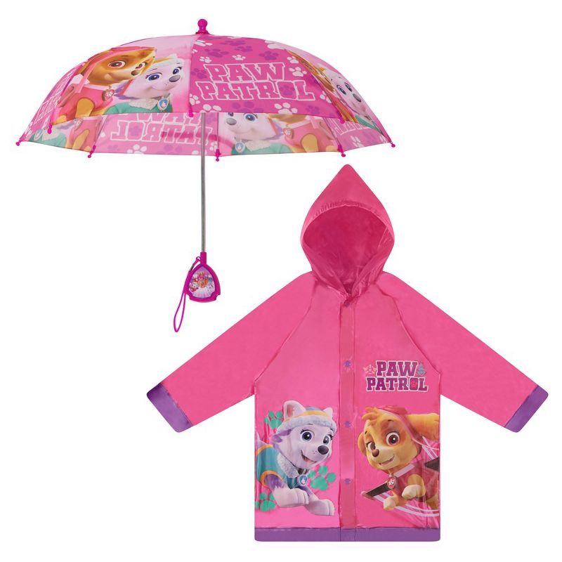 Paw Patrol Girl’s Raincoat and Umbrella Set, Kids Ages 2-7  (Dark Pink), 1 of 8