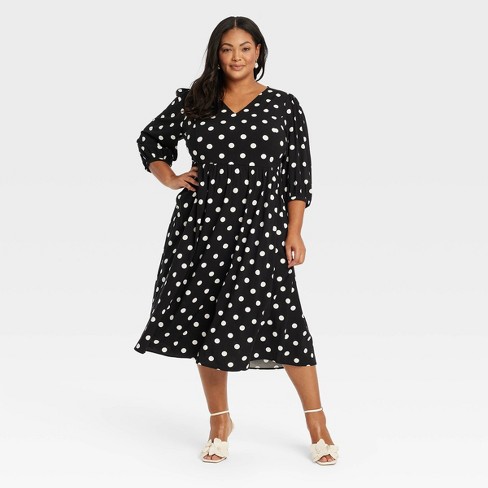 Black Three Quarter Sleeve A Line Dress