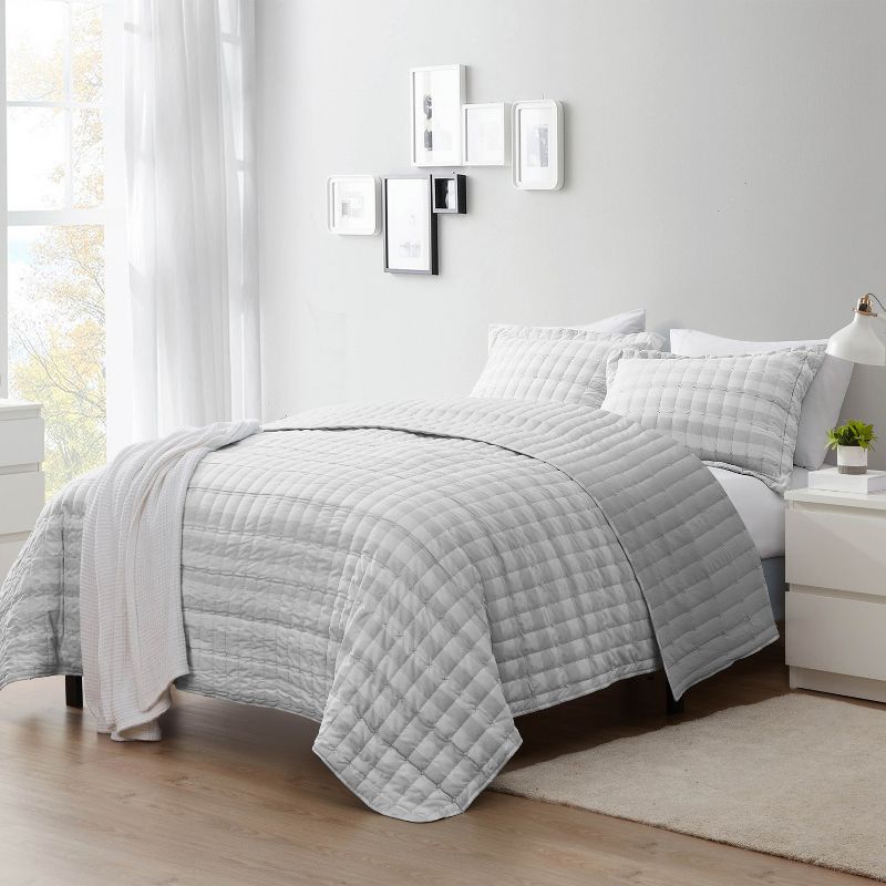 3 Piece Prewashed Checkered Plaid Embroidered Vintage Soft Quilt Set by Sweet Home Collection™, 1 of 2