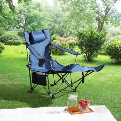 VisioGear Camping Chair, Outdoor Portable Chair with Adjustable Levels, Camping Chair with Side Pockets & Cup Holder, Dark Blue, 44.9"*20.9"*35.4"