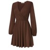 Women's Wrap V Neck Swing Long Sleeve Mini Dress Elastic Waist Fit Flare Dress - 3 of 4