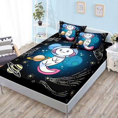 Acoinel 3 Pcs Axolotl and Space Ultra Soft Comforter Set with 2 Pillowcases, Black