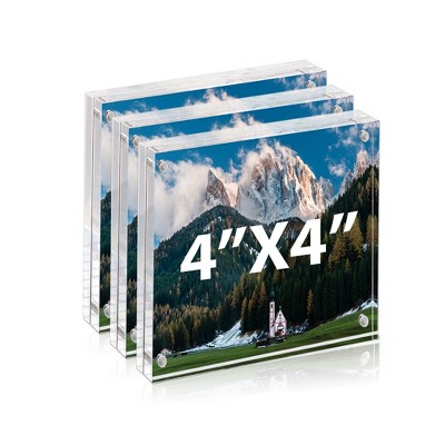 BP4U Acrylic Double-Sided Magnetic Picture Frame, Clear Frameless Freestanding Photo Frame for Home or Office Tabletop Display