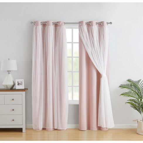 Kate Aurora Basic Elegance 2 Pack Double Layered Hotel Chic Sheer Light Defusing Curtains 38 In W X 63 L Blush Pink Target