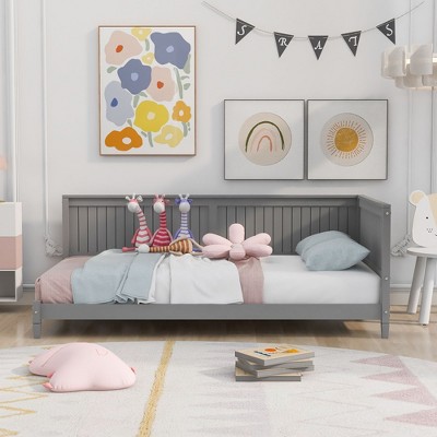 PAGED Twin Size Daybed Modern Simple Wooden Bed Frame with Headboard and Side Panel for Bedroom, Living Room