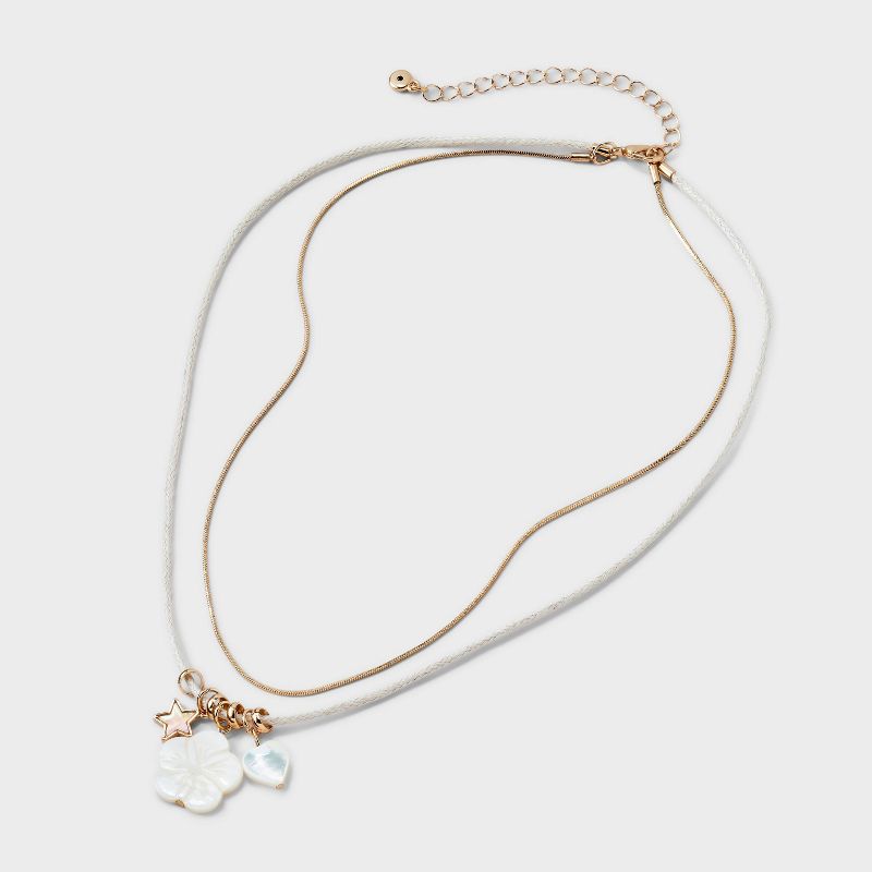 Chain &#38; Cord Layered Mother of Pearl Necklace with Genuine Shell - Universal Thread&#8482; Cream/Gold, 3 of 5