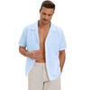 Men's Casual Cuban Short Sleeve Button Down Beach Shirt with Pocket - 2 of 4