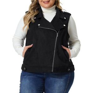 Agnes Orinda Women's Plus Size Winter Lapel Zipper Utility Motorcycle Faux Suede Sleeveless Fashion Vests - 1 of 4