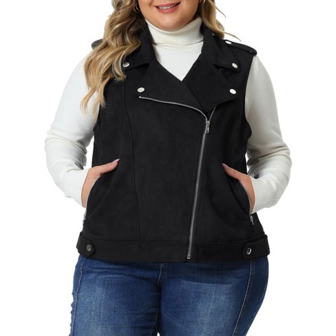 Agnes Orinda Women's Plus Size Winter Lapel Zipper Utility Motorcycle Faux  Suede Sleeveless Fashion Vests Black 2x : Target