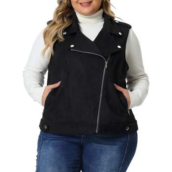 Agnes Orinda Women's Plus Size Winter Lapel Zipper Utility Motorcycle Faux Suede Sleeveless Fashion Vests