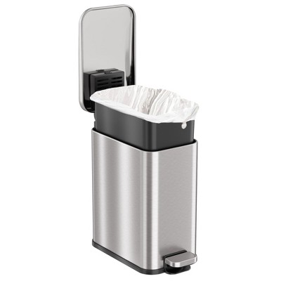 Slim Stainless Steel Fingerprint Resistant Trash Can with Flip Lid, 1.3 Gallon