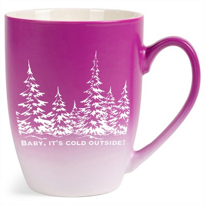 Elanze Designs Baby, It's Cold Outside Two Toned Ombre Matte Pink and White 12 ounce Ceramic Stoneware Coffee Cup Mug
