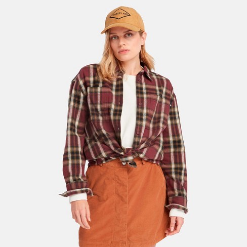 Timberland Women s Flannel Overshirt Burgundy X Small Target