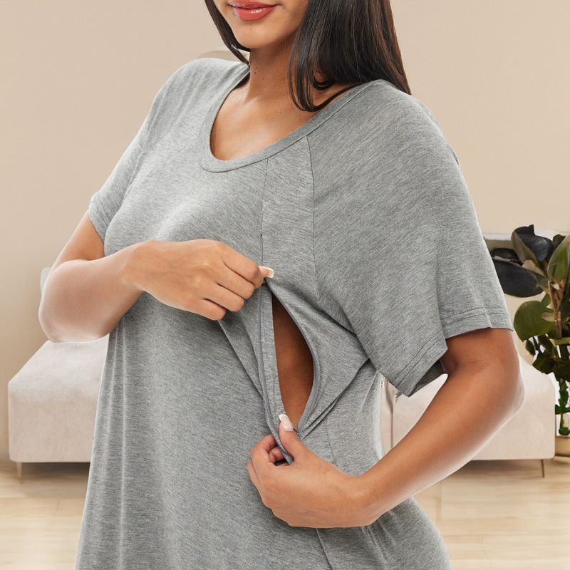 ADR Maternity Nursing Top T-shirt Dress Soft Knit Sleep Shirt w/ Zipper Breastfeeding Sleepwear, 3 of 7