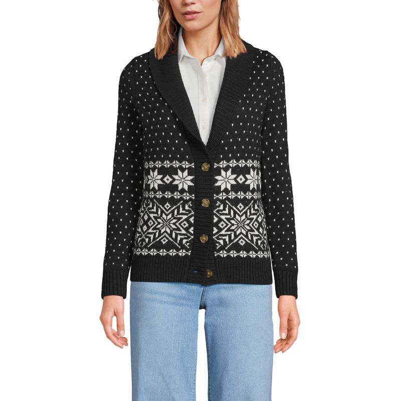 Lands' End Women's Cozy Lofty Jacquard Shawl Cardigan Sweater, 1 of 4