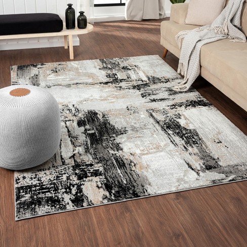 7' X 9' Rug-Abstract Plush Shag Greys