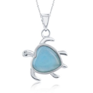 Caribbean Treasures Sterling Silver Heart-Shaped Larimar Turtle 18" Pendant Necklace - Blue - 1 of 2