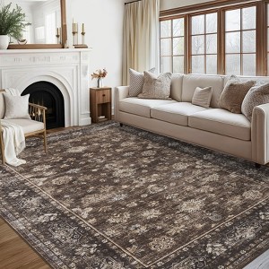 Washable Rug Boho Abstract Hallway Runners Vintage Distressed Floral Soft Low Pile Floor Carpet for Living Room - 1 of 4