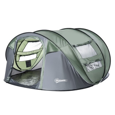 Outsunny 5 Person Camping Tent with a Water-Fighting Polyester Rain Cover Easy Pop-Up Design & 2 Mesh Windows with Covers