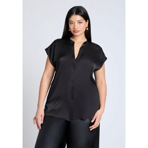ELOQUII Women's Plus Size Satin Notch Collar Blouse - 1 of 4