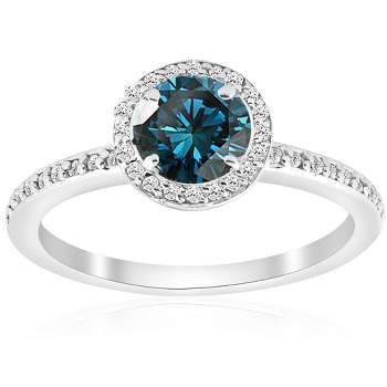 Pompeii3 3/4ct Blue Diamond Halo Ring 14K White Gold