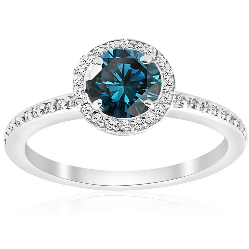 Pompeii3 3/4ct Blue Diamond Halo Ring 14K White Gold, 1 of 5