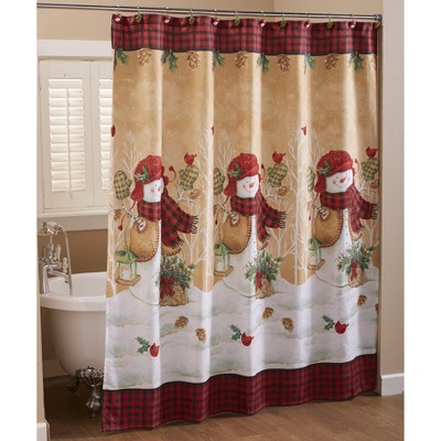 Lakeside Decorative Bathroom Shower Curtain – Country Christmas Snowmen