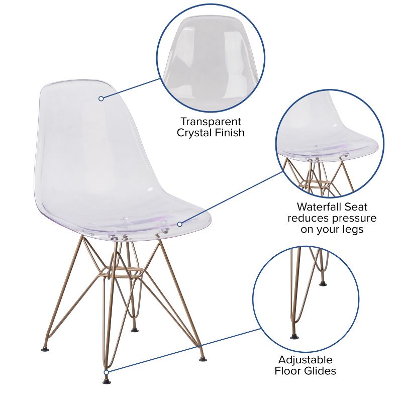 Flash Furniture Elon Series Ghost Chair with Gold Metal Base, 4 of 14