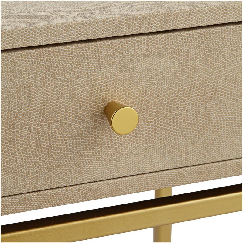 55 Downing Street Modern Gold Metal Accent Table 16" x 14" with Shelf Drawer Cream Faux Shagreen Tabletop for Living Room Bedroom, 2 of 10