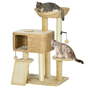TopComfy Pet Tower Indoor Cat Tree Tower Scratching Posts Easy Climb Ramp Warm Condo Toy Balls Comfortable Bed for Cats, Beige, 23.5"*15.75"*38.5" - 1 of 4