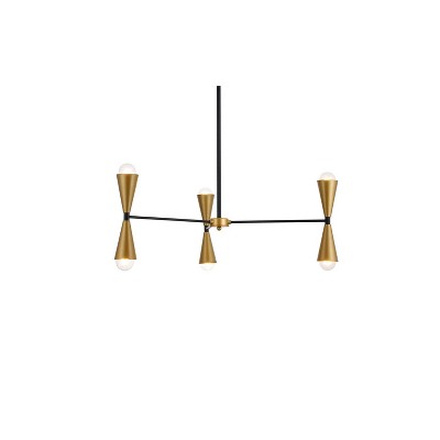Modern Black and Brass Adjustable Iron Six-Light Pendant