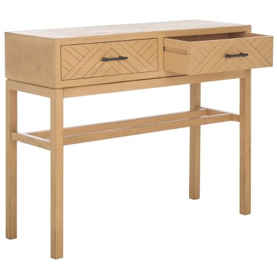 Ajana Light Wood and Black Metal Console Table with Storage