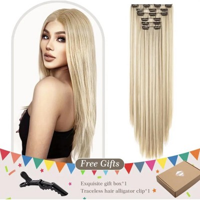 Wikineon Straight Clip In Hair Extensions 24inch Hair Extensions For Women 6PCS Long Soft Synthetic Natural Hairpieces