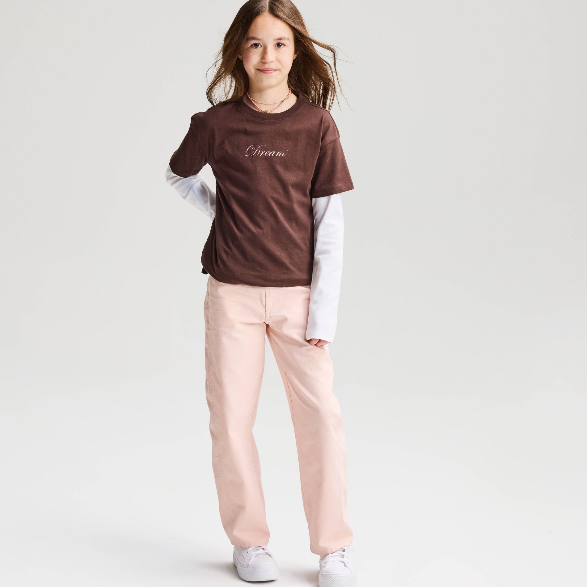 Girls' Short Sleeve 100% Cotton 'Dream' Oversized Graphic T-Shirt - Cat & Jack™ Brown