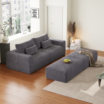 GDFStudio Gustave Modular 102" W Corduroy Upholstered Chaise Lounge/Sectional Sofa with Ottoman