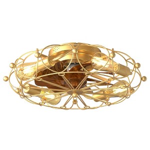 DAKAFUL Retro Cage Ceiling Fan with Light and Remote, 6 - Speed Reversible Flush Mount Fixture, 5 E26 Bulbs Included for Bedroom Living Room - 1 of 4